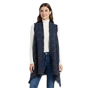 Navy Blue Colorful Open Front Fringed Cardigan Sweater Vest